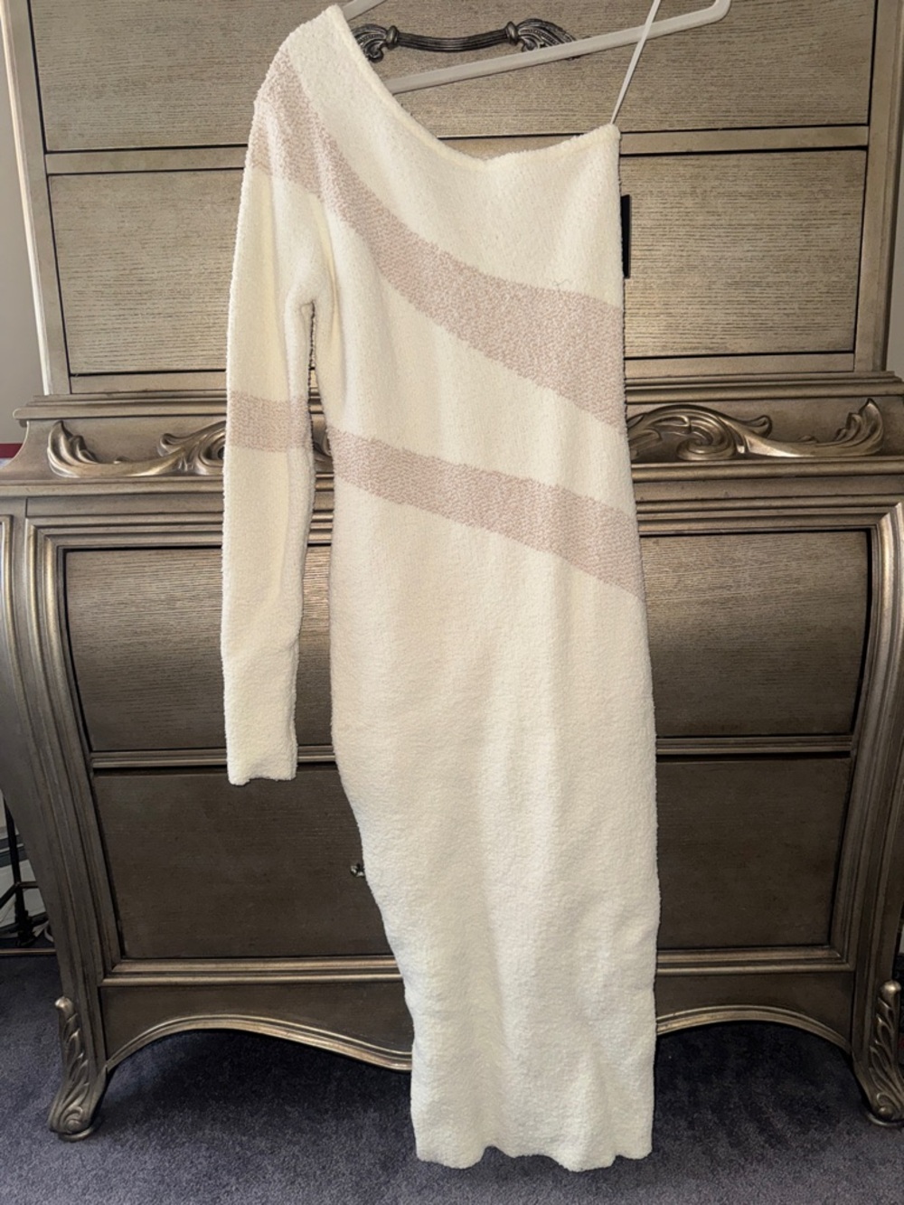JLUXLABEL One-Shoulder Cream Dress with Blush Stripe - Picture 8 of 11